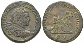Caracalla 198 - 217 Sestertius, Rome, 215, AE 24.57 g Avers: M AVREL ANTONINVS PIVS AVG GERM Buste lauré, drapé et cuirassé de Caracalla à droite vu d...