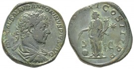 Elegabalus 218 - 222 Sestertius, Rome, 221, AE 22.64 g Avers: IMP CAES M AVR ANTONINVS PIVS AVG Buste lauré, drapé et cuirassé à droite Revers: P M TR...