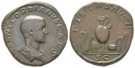 Gordianus III Caesar 238 Sestertius, Rome, 238, AE 23.05 g Avers: M ANT GORDIANVS CAES Buste drapé à droite Revers: PIETAS AVGG Instruments sacerdotau...