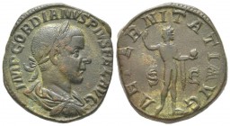 Gordianus III 238 - 244 Sestertius, Rome, 240, AE 23.1 g Avers: IMP GORDIANVS PIVS FEL AVG Buste lauré, drapé et cuirassé Revers: AETERNITATI AVG S C ...
