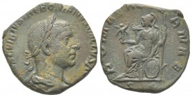 Trebonianus Gallus 251 - 253 Sestertius, Rome, 251, AE 12.68 g Avers: IMP CAES C VIBIVS TREBONIANVS AVG Buste lauré à droite, drapé et cuirassé, vu de...