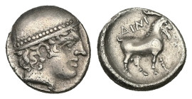 Thrace, Ainos. AR Diobol, 1.16 g 11.93 mm. Circa 427/6-425/4 BC. 
Obv: Head of Hermes to right, wearing petasos. 
Rev: AIN Goat standing right, before...