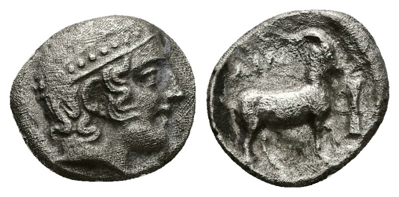 Thrace, Ainos. AR Tetrobol, 2.19 g 12.45 mm. Circa 408-406 BC.
Obv: Head of Herm...