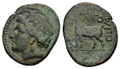 Thrace, Aigospotamoi. Ae, 6.53 g 22.06 mm. Late 4th century BC. 
Obv: Head of goddess (Demeter?) left, wearing stephane. Dotted border. 
Rev.: ΑΙΓΟΣΠΟ...