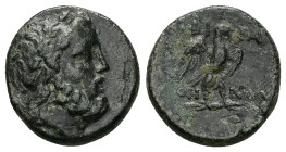Thrace, Bisanthe. Ae, 5.72 g 18.84 mm. Circa 178-168 BC. 
Obv: Laureate head of Zeus right. 
Rev. ΒΙΣΑΝ ΘΗΝΩΝ; Eagle standing right on thunderbolt 
Re...