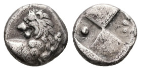 Thrace, Chersonesos. AR Hemidrachm, 2.03 g 12.22 mm. Circa 386-338 BC. 
Obv: Forepart of lion right, head left.
Rev: Quadripartite incuse square with ...