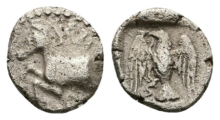 Kings of Thrace, Odrysian. Sparadokos. AR Diobol. 1.30 g 11.45 mm. Circa 450-440...
