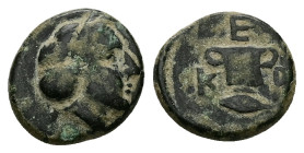Kings of Thrace. Kersobleptes. Ae, 2.00 g 13.12 mm. Circa 359-342 BC.
Obv.: Female head right, wearing sphendone.
Rev.: Κ-Ε-P; Two-handled cup; below,...