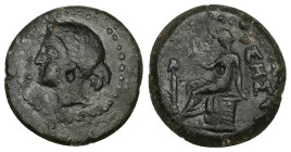 Thrace, Sestos. AE, 8.00 g 21.90 mm. Mid-4th century BC. 
Obv: Head of goddess (Demeter?) left, wearing stephane. Dotted border. 
Rev.: ΑΙΓΟΣΠΟ; Goat ...