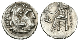 Kings of Macedon, Alexander III 'the Great'. AR Drachm, 4.04 g 17.84 mm. 336-323 BC. Lampsakos.
Obv: Head of Herakles right, wearing lion skin.
Rev: A...