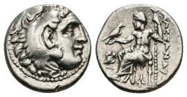 Kings of Macedon, Alexander III 'the Great'. AR Drachm, 4.11 g 16.50 mm. 336-323 BC. Magnesia ad Maeandrum.
Obv: Head of Herakles right, wearing lion ...