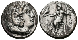 Kings of Macedon, Alexander III 'the Great'. AR Tetradrachm, 16.42 g 26.63 mm. 336-323 BC. Arados. Possible lifetime issue.
Obv: Head of Herakles righ...