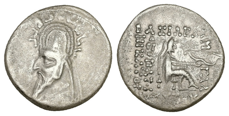 Kings of Parthia. Sinatrukes. AR Drachm, 3.82 g 19.00 mm. 93-69 BC. Rhagae.
Obv:...