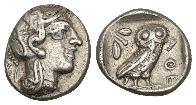 Attica, Athens. AR Drachm, 4.26 g 16.00 mm. Circa 454-404 BC.
Obv: Helmeted head...