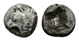 Asia Minor, uncertain mint .AR Obol, 0.60 g 7.17 mm. Circa 6th-5th centuries BC. 
Obv: Head of roaring lioness or panther left 
Rev: Rough square incu...