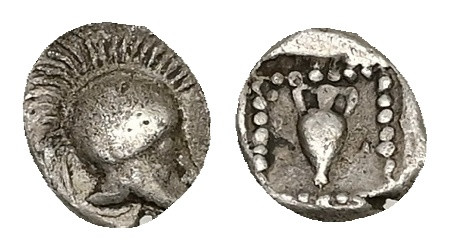 Asia Minor, Uncertain. AR Tetartemorion. 0.25 g 6.85 mm. 5th century BC.
Obv: Cr...