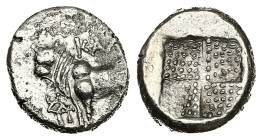 Bithynia, Kalchedon. AR Drachm, 3.80 g 14.72 mm. Circa 367/6-340 BC.
Obv: KAΛ[X]. Bull standing left on grain ear right; kerykeion and monogram to lef...