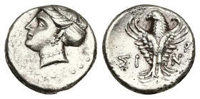 Paphlagonia, Sinope. AR Hemidrachm, 2.97 g 14.76 mm. Circa 330-250 BC. 
Obv: Head of nymph left, with hair in sakkos.
Rev: ΣΙ - NΩ. Eagle facing, head...