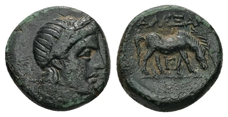 Troas, Alexandreia. Ae, 4.45 g 14.99 mm. 3rd century BC.
Obv: Laureate head of A...