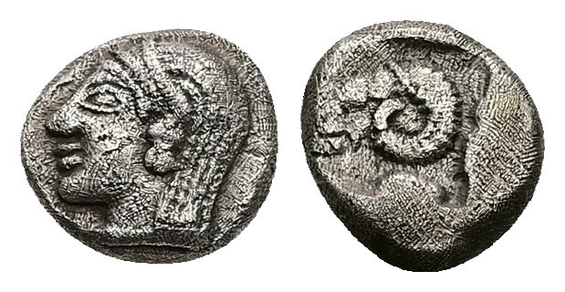 Troas, Kebren. AR Diobol, 1.19 g 9.18 mm. 5th century BC.
Obv: Archaic head (Apo...