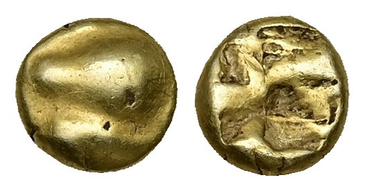Mysia, Kyzikos. EL Hemihekte, 1.32 g 7.82 mm. Circa 600-550 BC.
Obv: Head of tun...