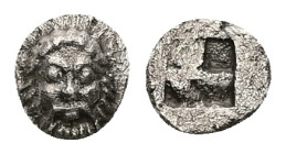 Lesbos, Methymna. AR Tetartemorion, 0.28 g 6.26 mm. Circa 500/480-460 BC.
Obv: Facing head of Silenos.
Rev: Quadripartite incuse square.
Ref: Hauck & ...