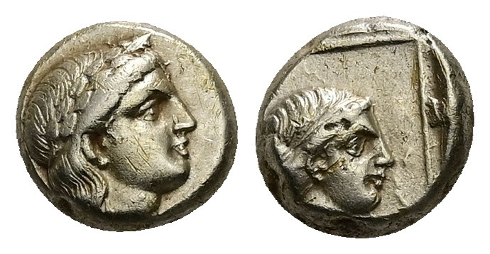 Lesbos, Mytilene. EL Hekte. 2.54 g 10.14 mm. Circa 377-326 BC. 
Obv: Laureate he...