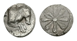 Aeolis, Kyme. AR Hemiobol, 0.40 g 2.13 mm. Circa 350-250 BC. 
Obv: Forepart of horse right 
Rev: Stellate floral pattern. 
Ref: Klein 334; cf. Weber 5...