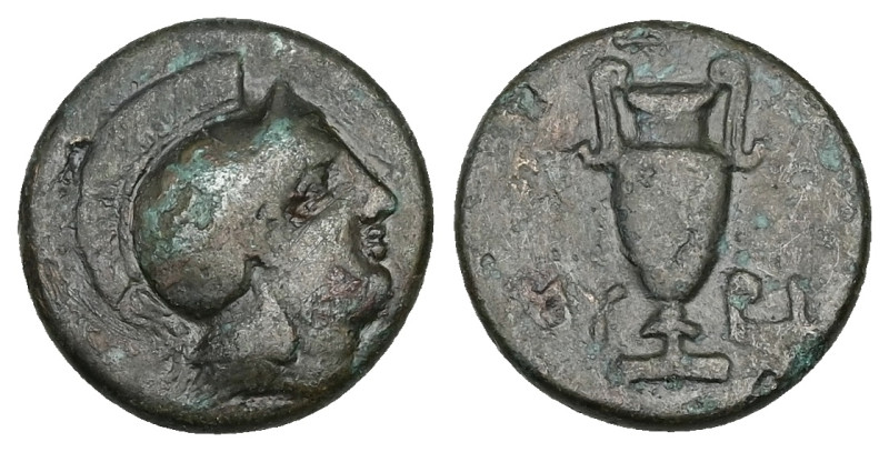 Aeolis, Myrina. Ae, 3.85 g 16.71 mm. Circa 400-200 BC. 
Obv: Helmeted head of At...