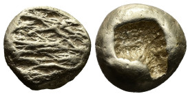 Ionia, Uncertain mint. EL 1/24 Stater, 1.00 g 7.41 mm. Circa 650-600 BC. Lydo-Milesian standard, Striated type. 
Obv: Flattened striated surface 
Rev:...