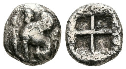 Ionia, Chios. AR Drachm, 3.59 g 14.83 mm. Circa 400-380 BC. 
Obv: Sphinx seated left; to left, grape bunch above amphora; all set on circular convex f...
