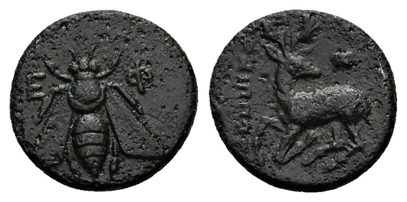 Ionia, Ephesos. Ae, 2.14 g 14.11 mm. Circa 390-300 BC. Arxippos, magistrate.
Ob...