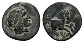 Ionia, Kolophon. Ae, 2.03 g 15.07 mm. Circa 330-280 BC. Epigonos magistrate
Obv: Laureate head of Apollo to right 
Ref: [EΠ] IΓONOΣ - KOΛ, forepart of...