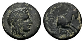 Ionia, Kolophon. Ae, 2.08 g 14.47 mm. Circa 330-280 BC. Epigonos magistrate
Obv: Laureate head of Apollo to right 
Ref: EΠIΓONOΣ - KOΛ, forepart of a ...