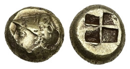 Ionia, Phokaia. EL Hekte, 2.53 g 9.70 mm. Circa 387-326 BC.
Obv: Head of Athena left, wearing crested Corinthian helmet decorated with serpent.
Rev: Q...