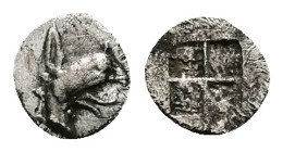 Ionia, Phokaia. AR Tetartemorion, 0.18 g 6.84 mm. Circa 530-510 BC.
Obv: Head of griffin right.
Rev: Quadripartite incuse square.
Ref: SNG Kayhan 602-...