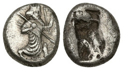 Persia, Achaemenid Empire. Artaxerxes I - Artaxerxes II (c. 450-375 BC). AR Siglos, 5.44 g 10.50 mm. Type IIIb. 
Obv: Persian King/hero kneeling-runni...