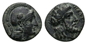 Achaemenid Empire, Tissaphernes, Ae, 1.33 g 11.92 mm. (Satrap of Lydia and Mysia, 413-408 and 400-395 BC). Astyra.
Obv: Helmeted head of Athena right...