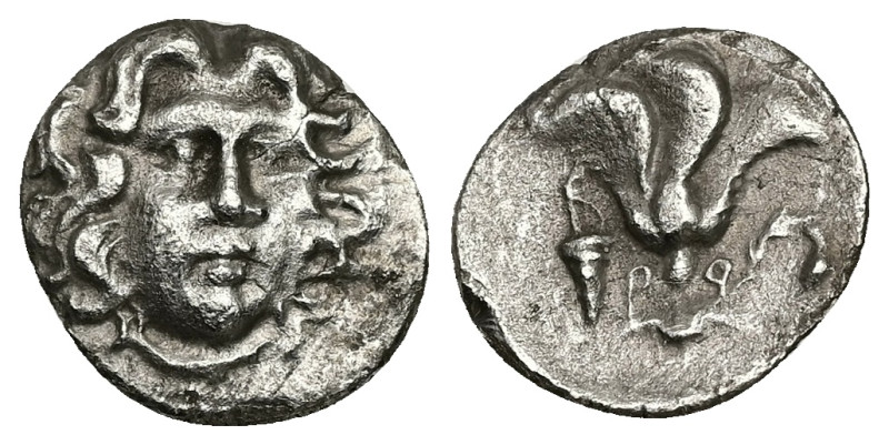 Caria, Rhodos. AR Drachm, 2.18 g 15.57 mm. Circa 205-190 BC. Gorgos ?, magistrat...