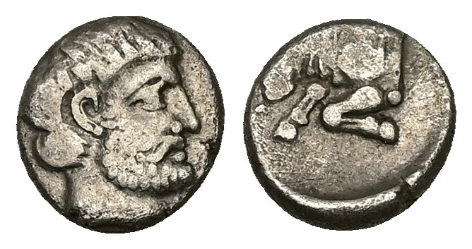 Caria, Uncertain ('Mint E'). AR Diobol, 0.96 g 9.93 mm. Circa 380-340 BC. 
Obv: ...