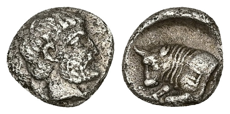 Caria, Uncertain ('Mint E'). AR Diobol, 1.27 g 10.57 mm. Circa 380-340 BC. 
Obv:...