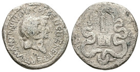 Marc Antony and Octavia, 39 BC. AR, Cistophoric Tetradrachm. 10.77 g. 25.76 mm. Ephesus.
Obv: M·ANTONIVS·IMP·COS·DESIG·ITER·ET·TERT. Head of Antony an...