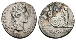Augustus, 27 BC-AD 14. AR, Denarius. 3.80 g. 18.96 mm. Lungdunum.
Obv: CAESAR AVGVSTVS DIVI F PATER PATRIAE. Head of Augustus, laureate, right.
Rev: A...