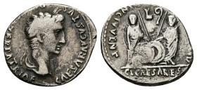 Augustus, 27 BC-AD 14. AR, Denarius. 3.67 g. 20.16 mm. Lungdunum.
Obv: CAESAR AVGVSTVS DIVI F PATER PATRIAE. Head of Augustus, laureate, right.
Rev: A...
