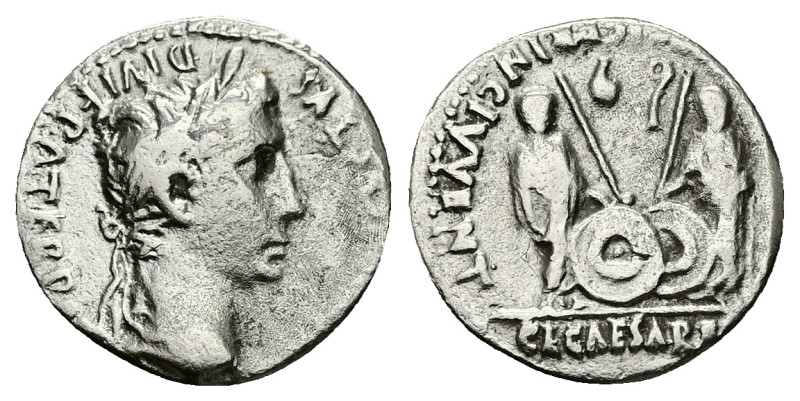 Augustus, 27 BC-AD 14. AR, Denarius. 3.17 g. 17.41 mm. Lungdunum.
Obv: CAESAR AV...