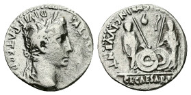 Augustus, 27 BC-AD 14. AR, Denarius. 3.17 g. 17.41 mm. Lungdunum.
Obv: CAESAR AVGVSTVS DIVI F PATER PATRIAE. Head of Augustus, laureate, right.
Rev: A...