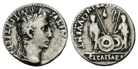 Augustus, 27 BC-AD 14. AR, Denarius. 3.58 g. 18.09 mm. Lungdunum.
Obv: CAESAR AVGVSTVS DIVI F PATER PATRIAE. Head of Augustus, laureate, right.
Rev: A...