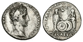 Augustus, 27 BC-AD 14. AR, Denarius. 3.34 g. 18.51 mm. Lungdunum.
Obv: CAESAR AVGVSTVS DIVI F PATER PATRIAE. Head of Augustus, laureate, right.
Rev: A...