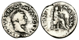 Vitellius, AD 69. AR, Denarius. 3.03 g. 18.14 mm. Rome.
Obv: A VITELLIVS GERM IMP AVG TR P. Head of Vitellius, laureate, right.
Rev: PONT MAXIM. Vesta...