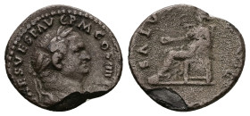 Vespasian, AD 69-79. AR, Denarius. 2.60 g. 19.59 mm. Rome.
Obv: IMP CAES VESP AVG P M COS IIII CEN. Head of Vespasian, laureate, right.
Rev: SALVS AVG...